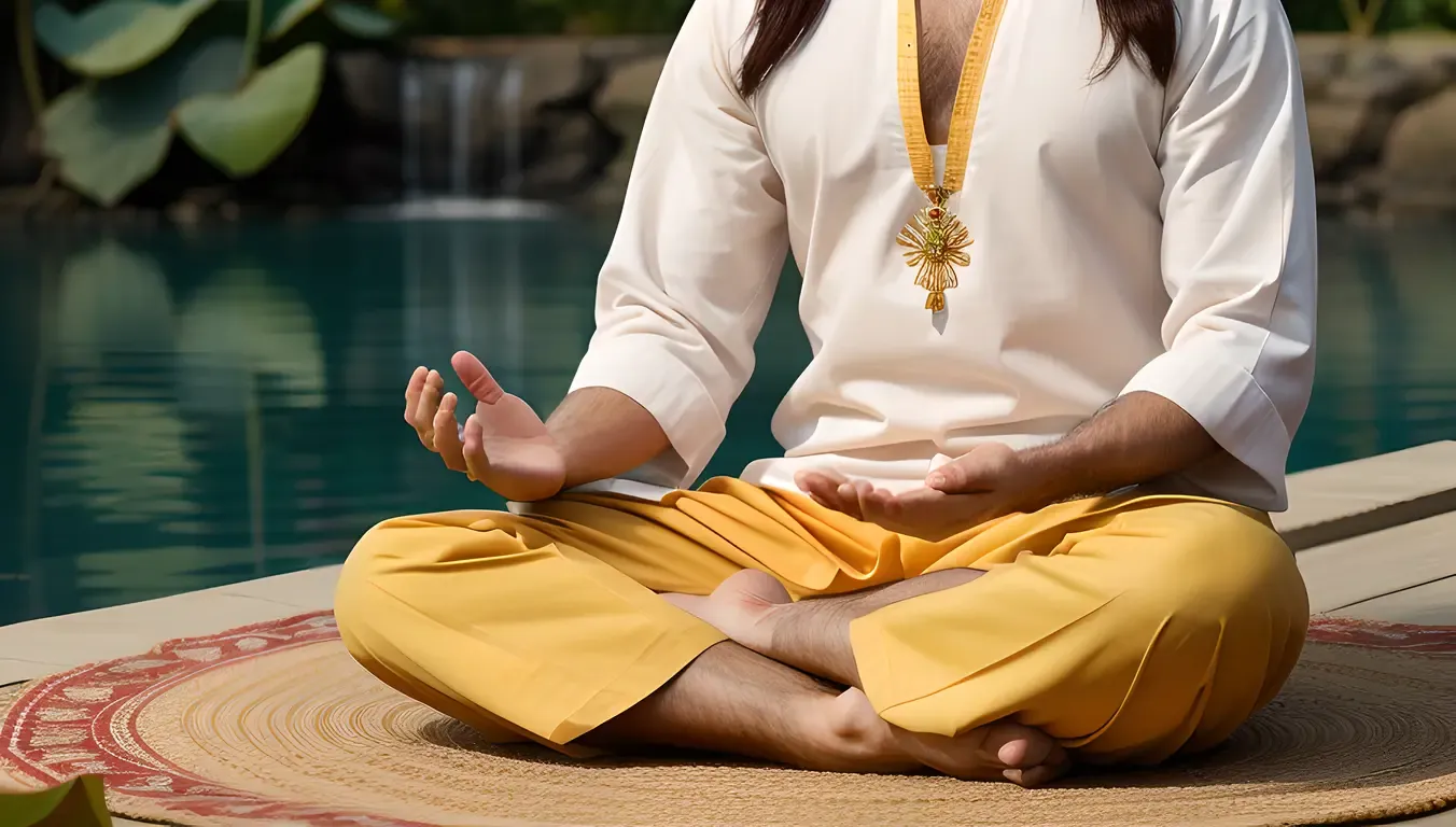 Serene Paramahansa Yogananda Meditates in Lotus Position Peacefully