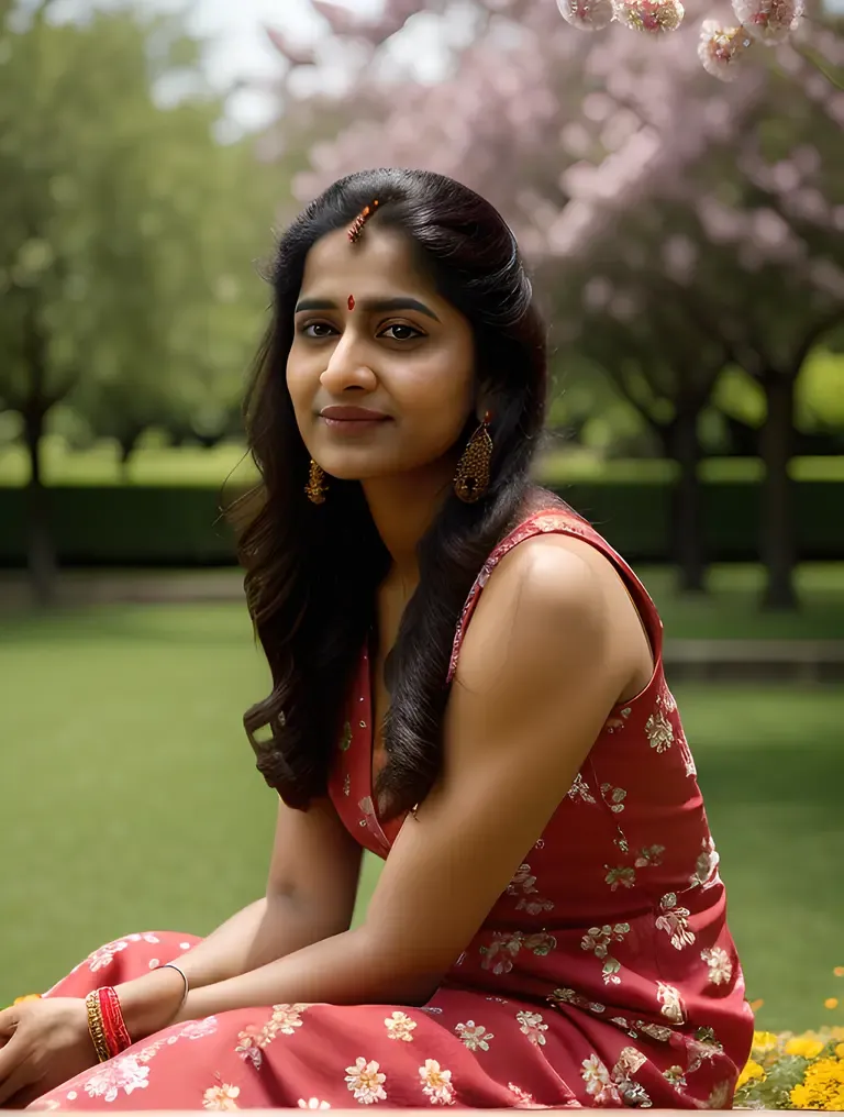 Serene Portrait of Ritika in Blooming Garden