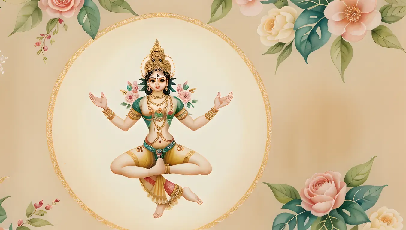 Serene Watercolor Nataraja on Soft Cream-Colored Wallpaper