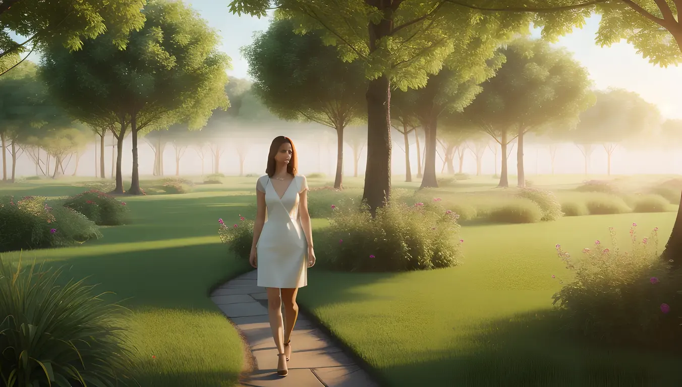 Serene Woman in Lush Greenery with Mist Effect