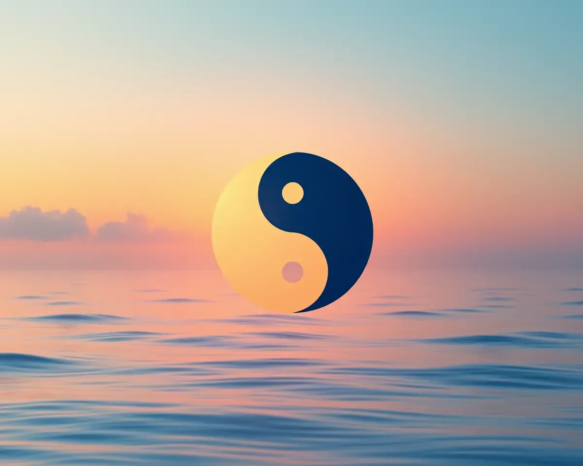 Serene Yin Yang Wallpaper with Gradient Hues and Clouds