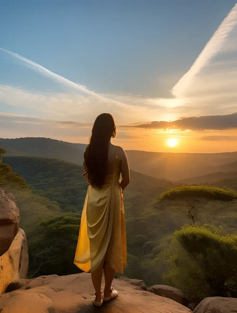 Shakuntala's Majestic Cliffside Sunset Moment Images