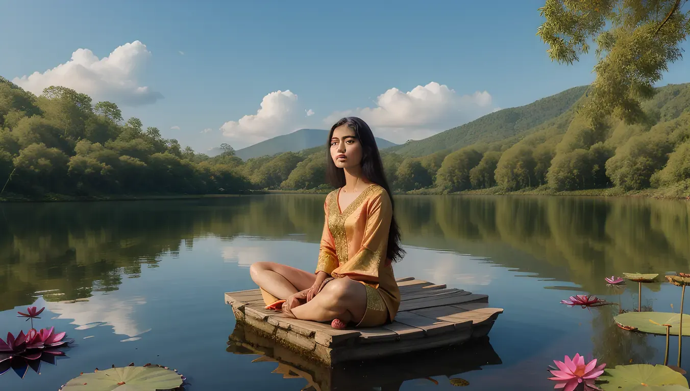 Shakuntala's Serene Contemplation on a Lotus