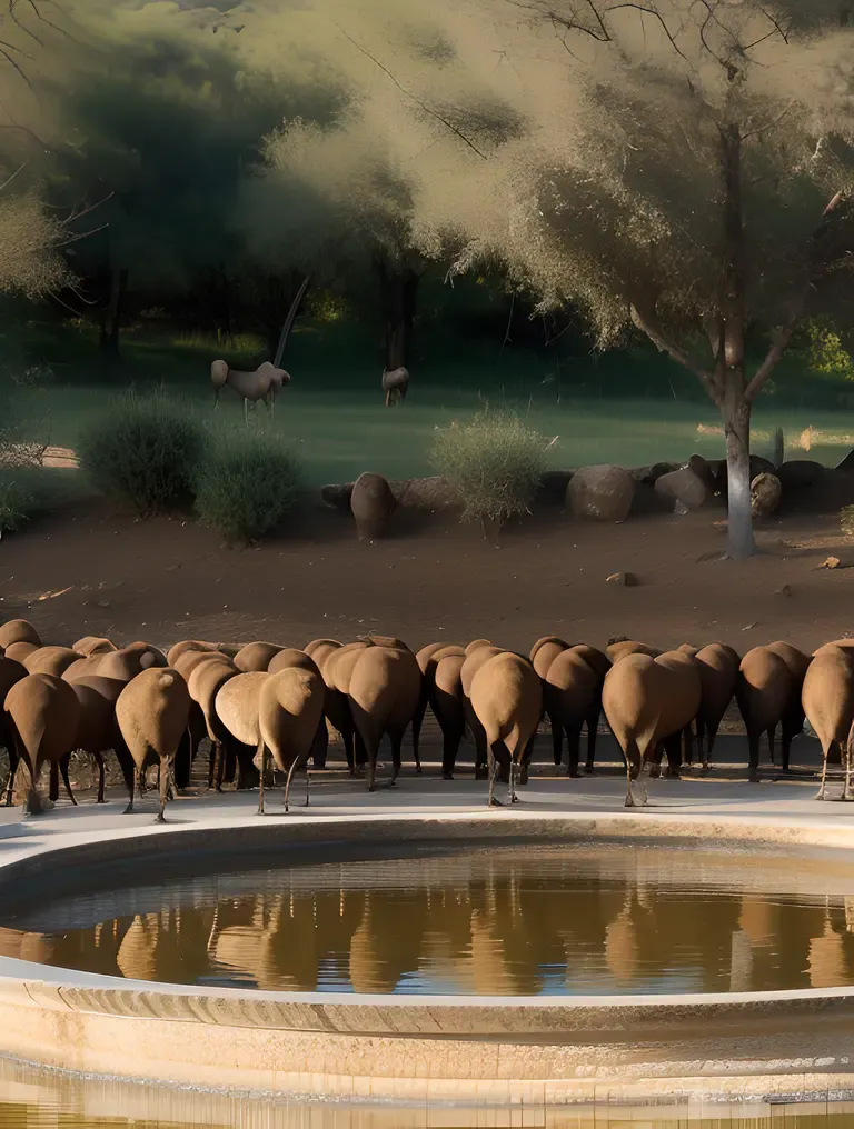 Sharabis Gather at Watering Hole, Feathers Glisten