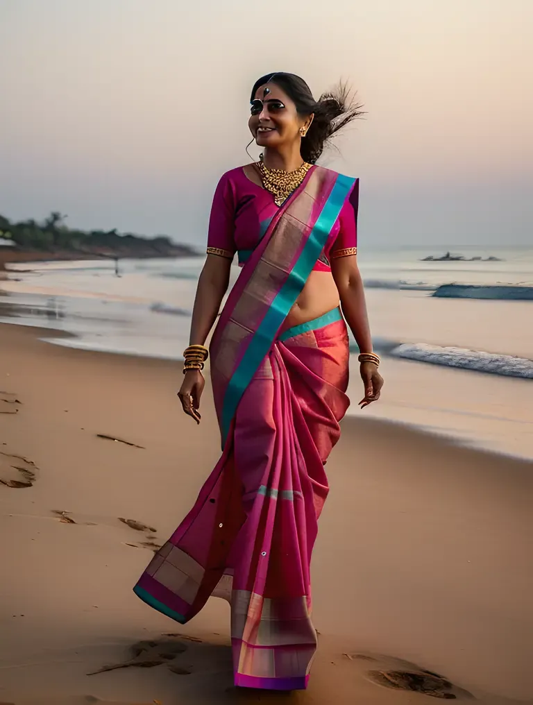 Sharmila in Traditional Indian Saree on Sunset Beach