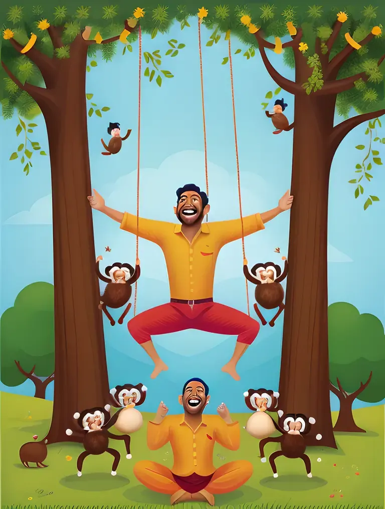 Shyam Ji with Playful Monkeys and Joy