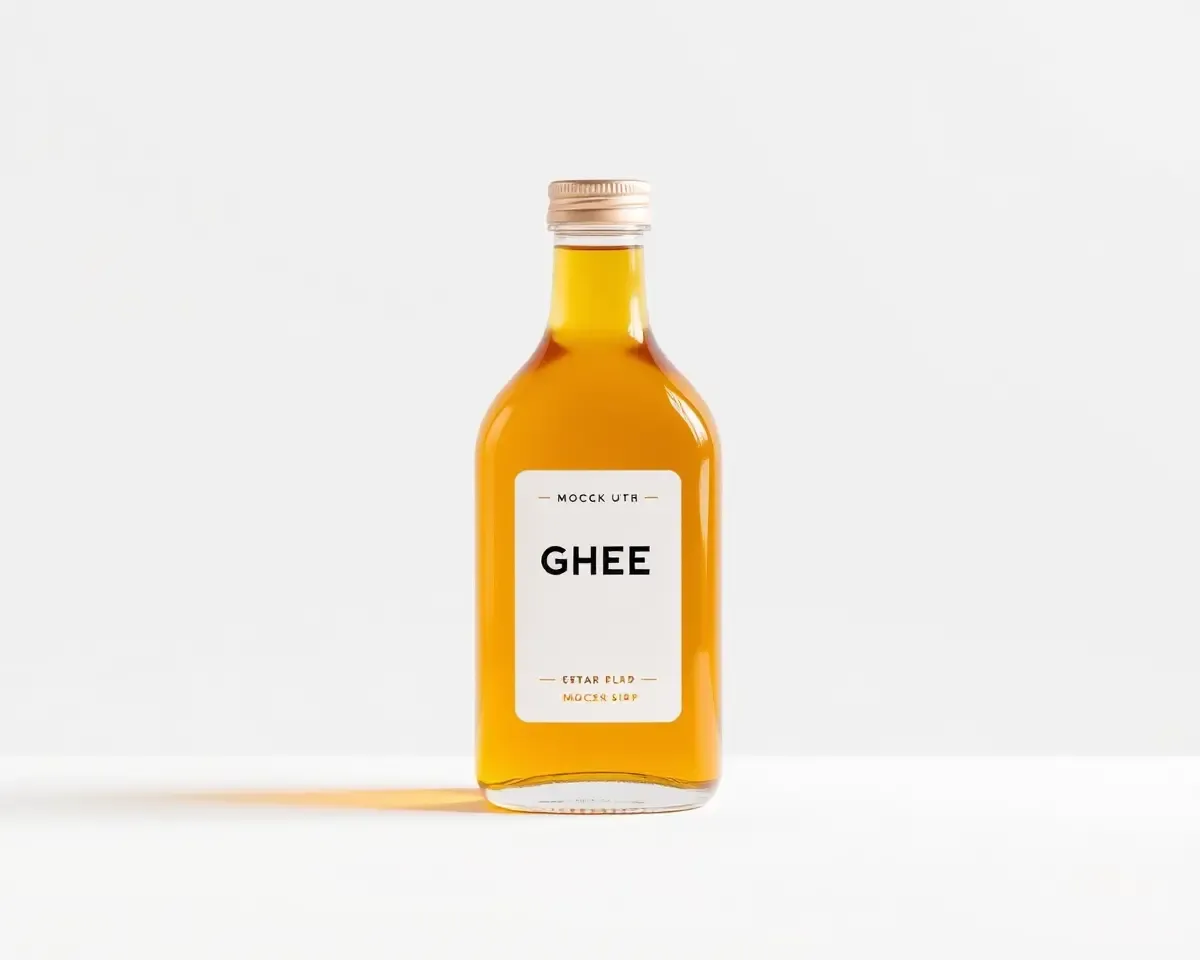 Simple Ghee Bottle Mockup with Clean Glass Surface