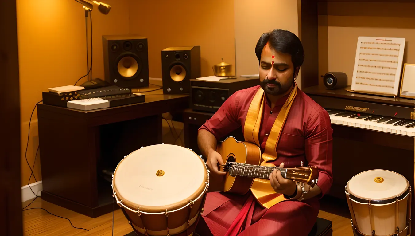 Skilled Musician Plays Mridangam in Studio