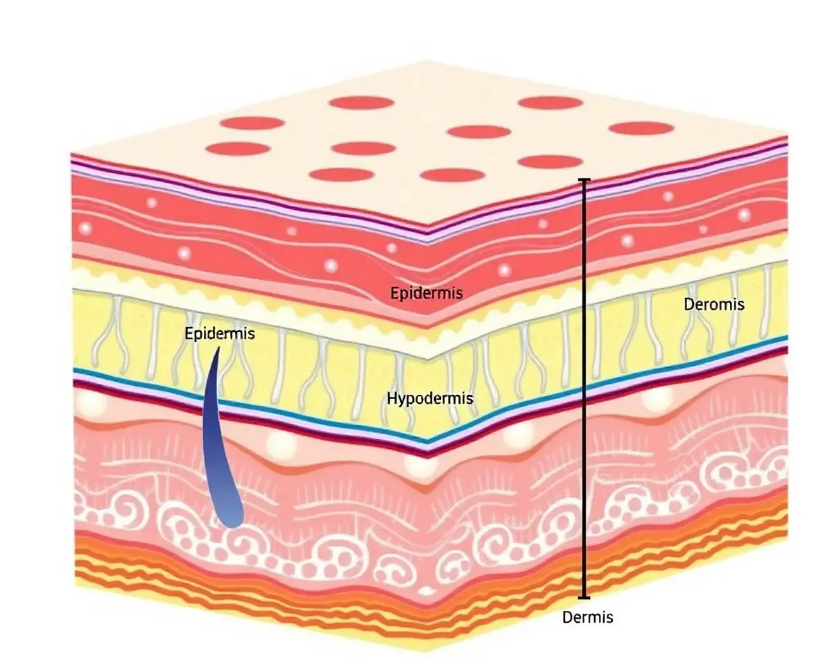 Skin Layers Diagram Including Epidermis, Dermis, and Hypodermis