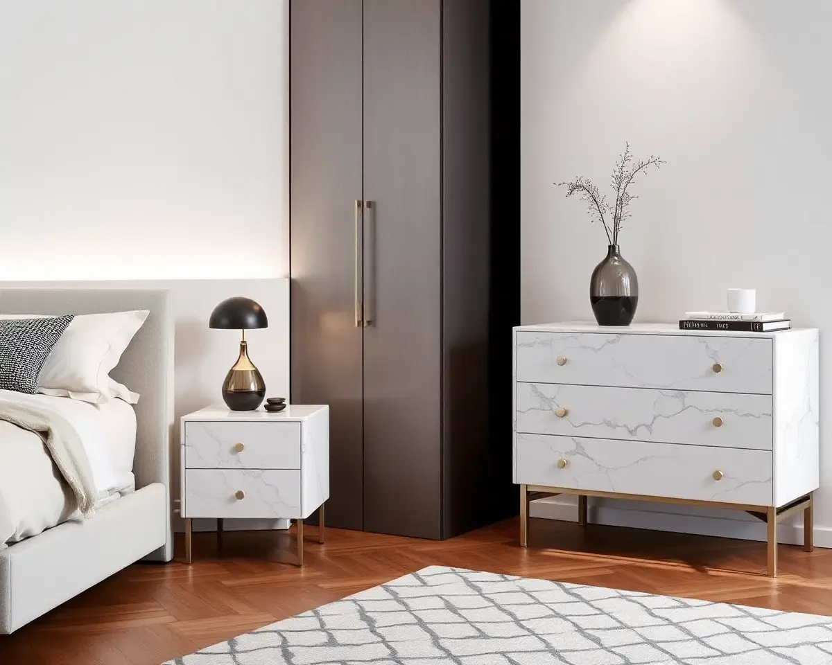 Sleek Bedroom with Statuario Marble Nightstand Texture