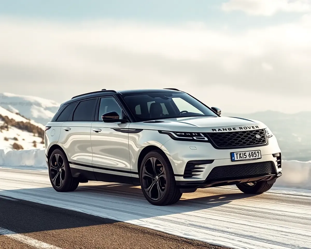 Snowy Mountain Road Luxury Range Rover Velar Wallpaper