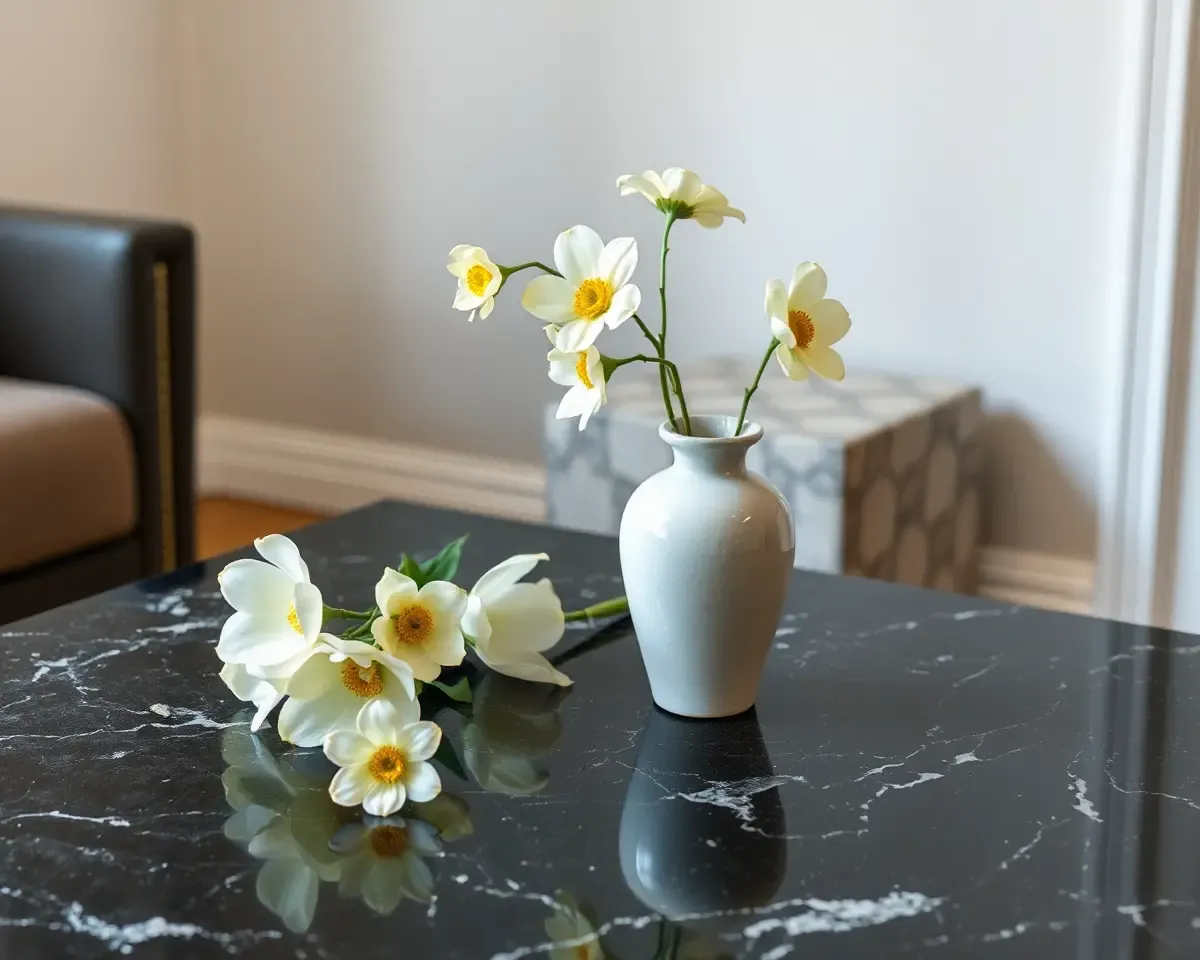 Sophisticated Still Life on Black Galaxy Granite Coffee Table