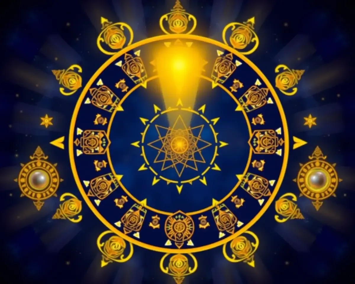 Spiritual Vastu Shanti Patrika Background with Ancient Symbols and Mandalas