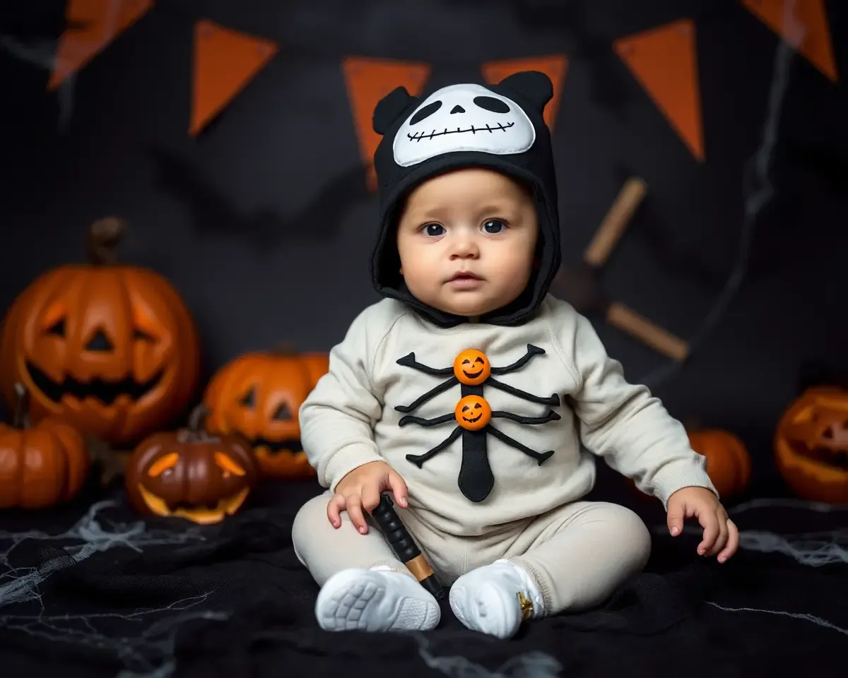 Spooky Dark Background with Jack-o'-Lanterns for Baby's Halloween
