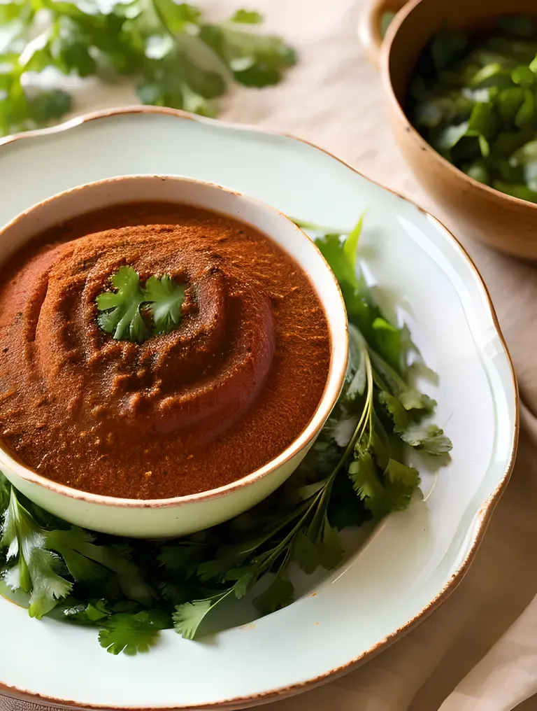 Steaming Hot Raita with Paprika and Cilantro Garnish