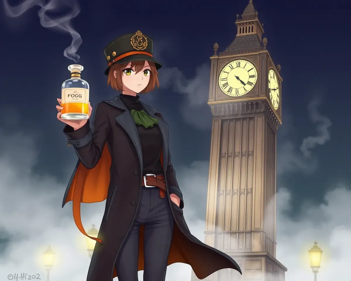 Steampunk Adventurer with Fogg Perfume and Clock Tower