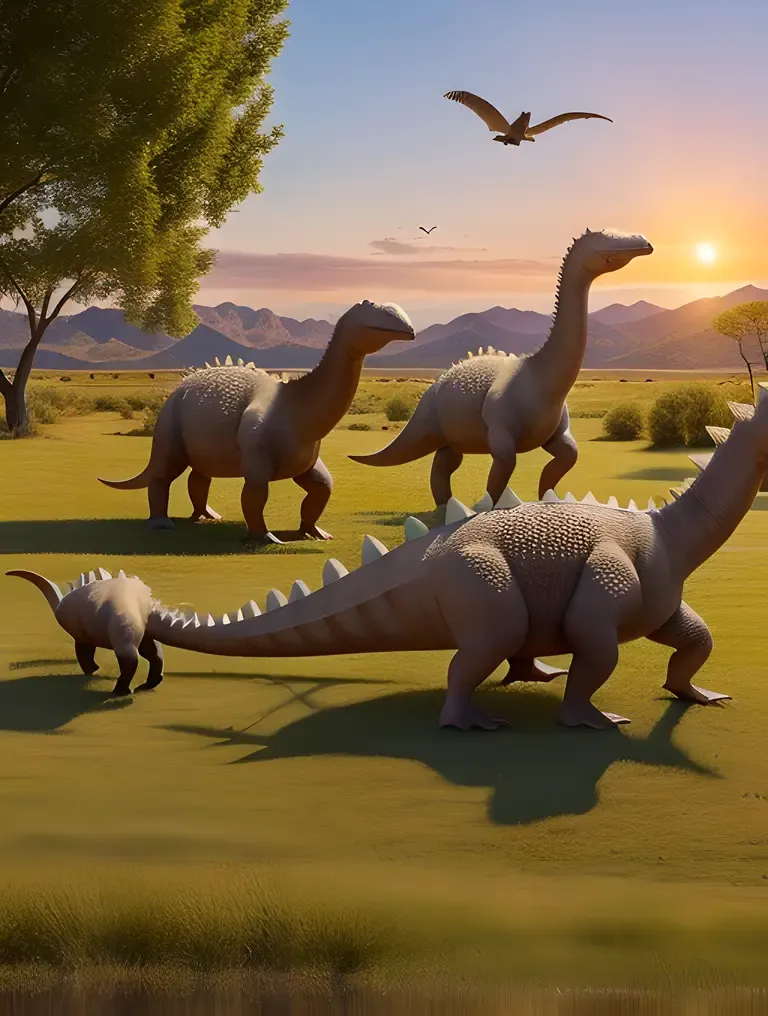 Stegosaurus Interacts with Feathered Theropod Dinosaurs Playfully