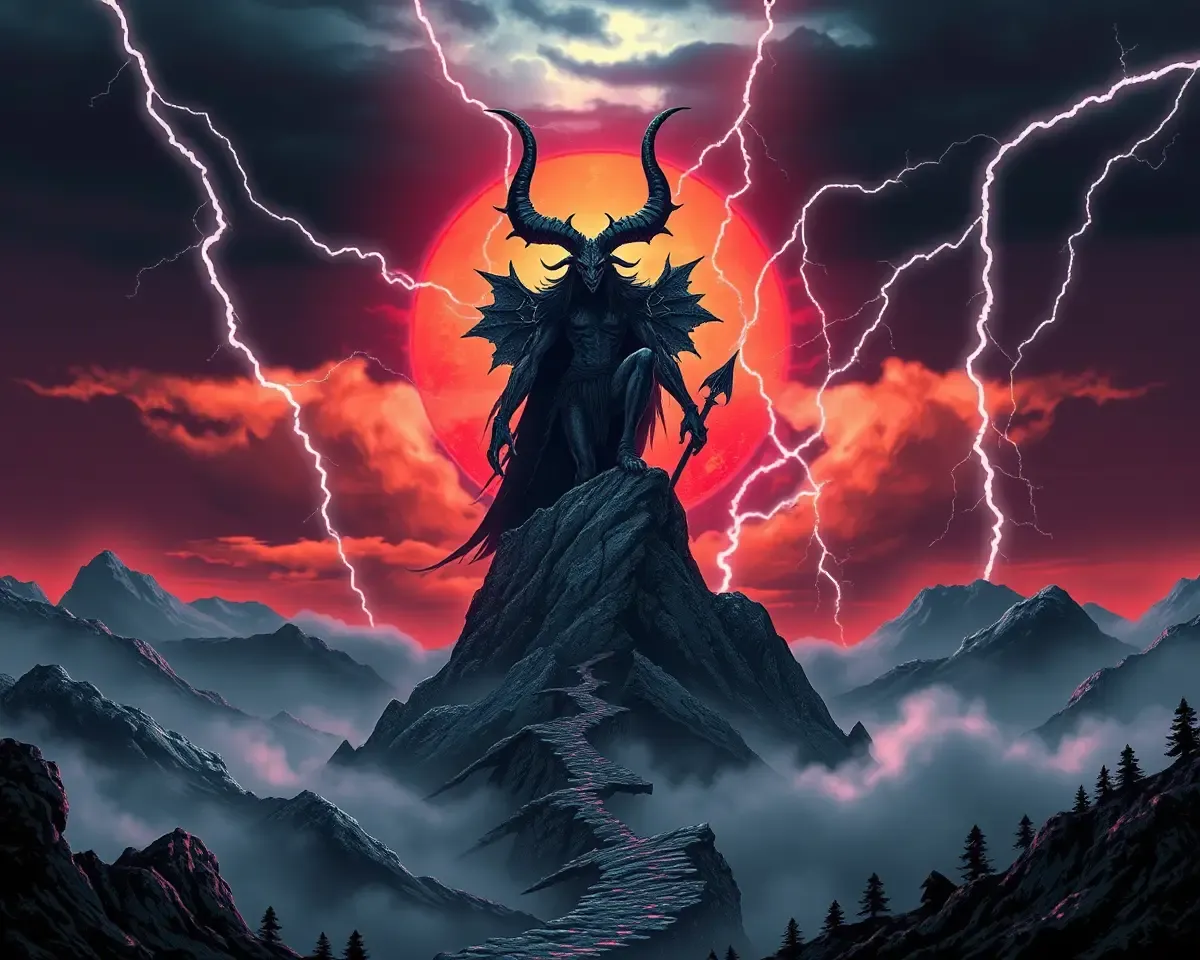 Stormy Mountain Peak with Giant Baphomet