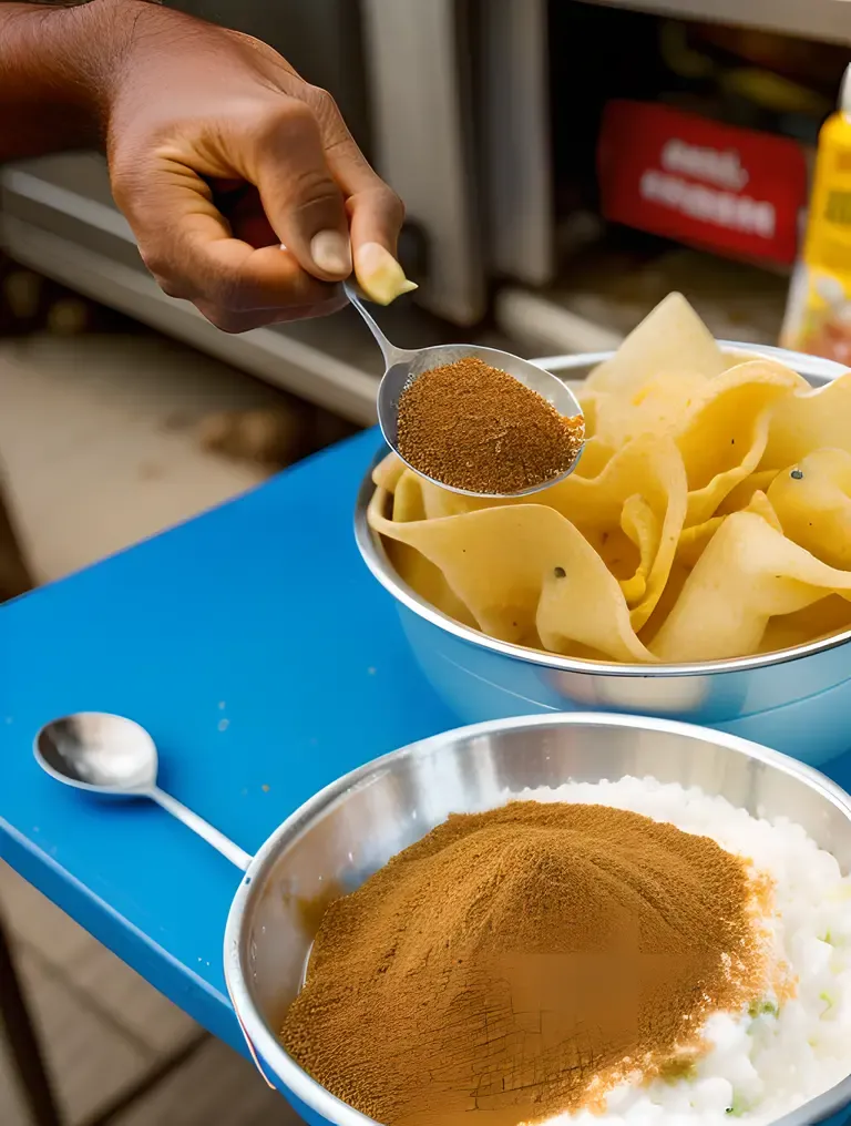 Street Food Vendor Serves Raita with Papadum and Cumin