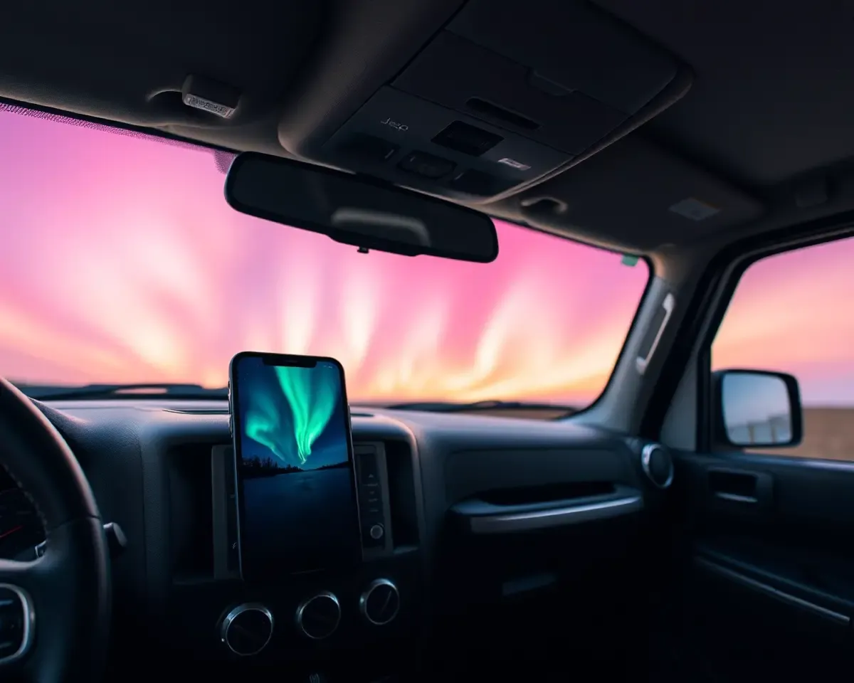 Stunning Aurora Borealis iPhone Wallpaper in Jeep Liberty Interior