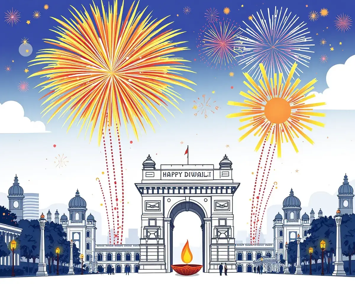 Stunning Diwali Depiction: Grand Fireworks Display at Night