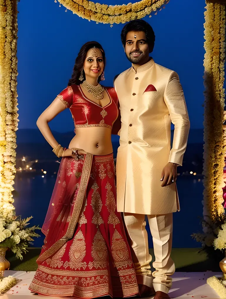 Stunning Indian Bhabhi in Red Lehenga Choli at Wedding