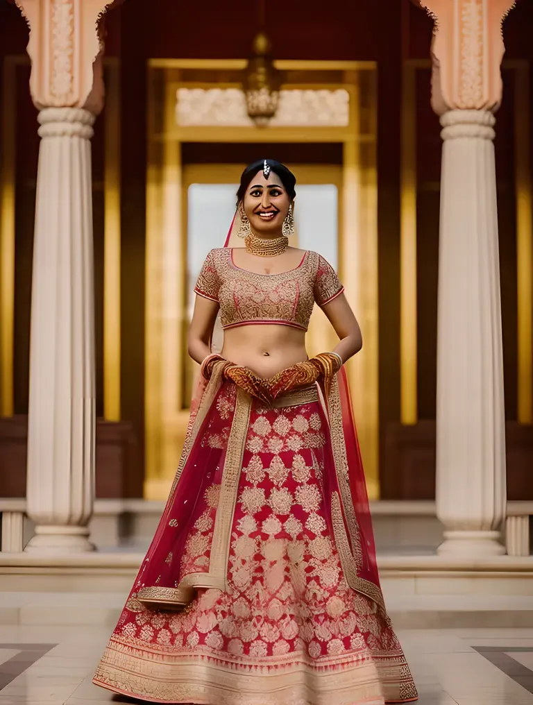 Stunning Indian Bride in Vibrant Orange and Gold Lehenga