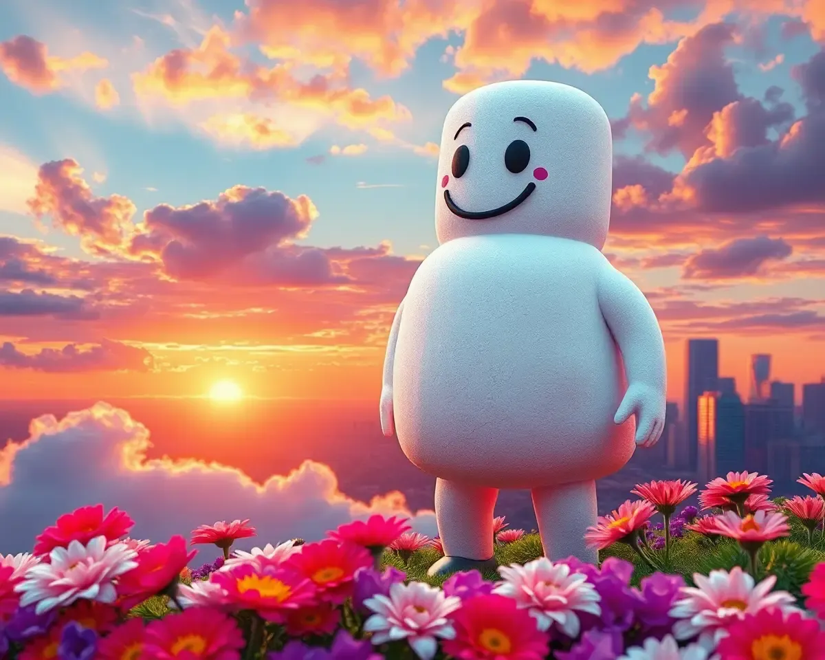 Stunning Marshmallow Character on Colorful Sunset Background