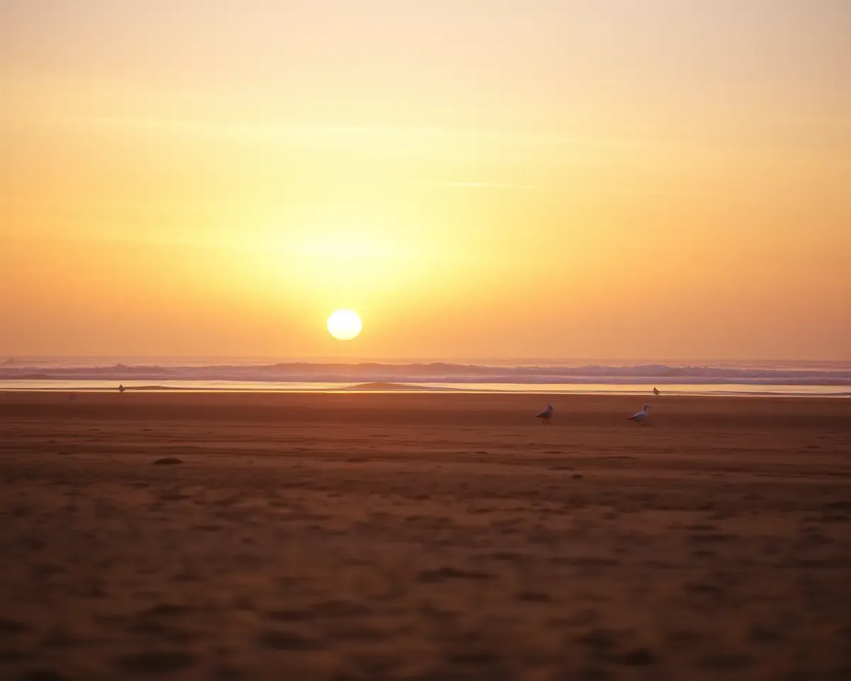 Stunning Sunset over Sandy Beach in Full HD 1080p Warm Hues