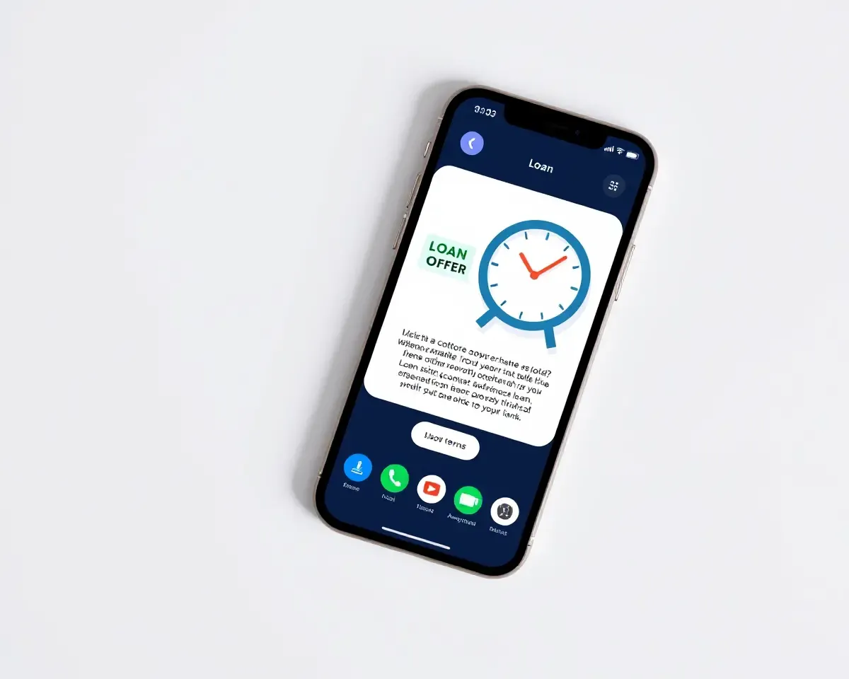 Stylized Clock Loan Terms Banner on Phone Home Screen