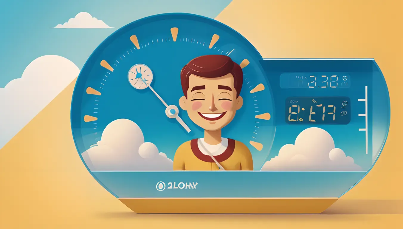 Stylized Hygrometer Character with Misty Aura and Sunny Sky