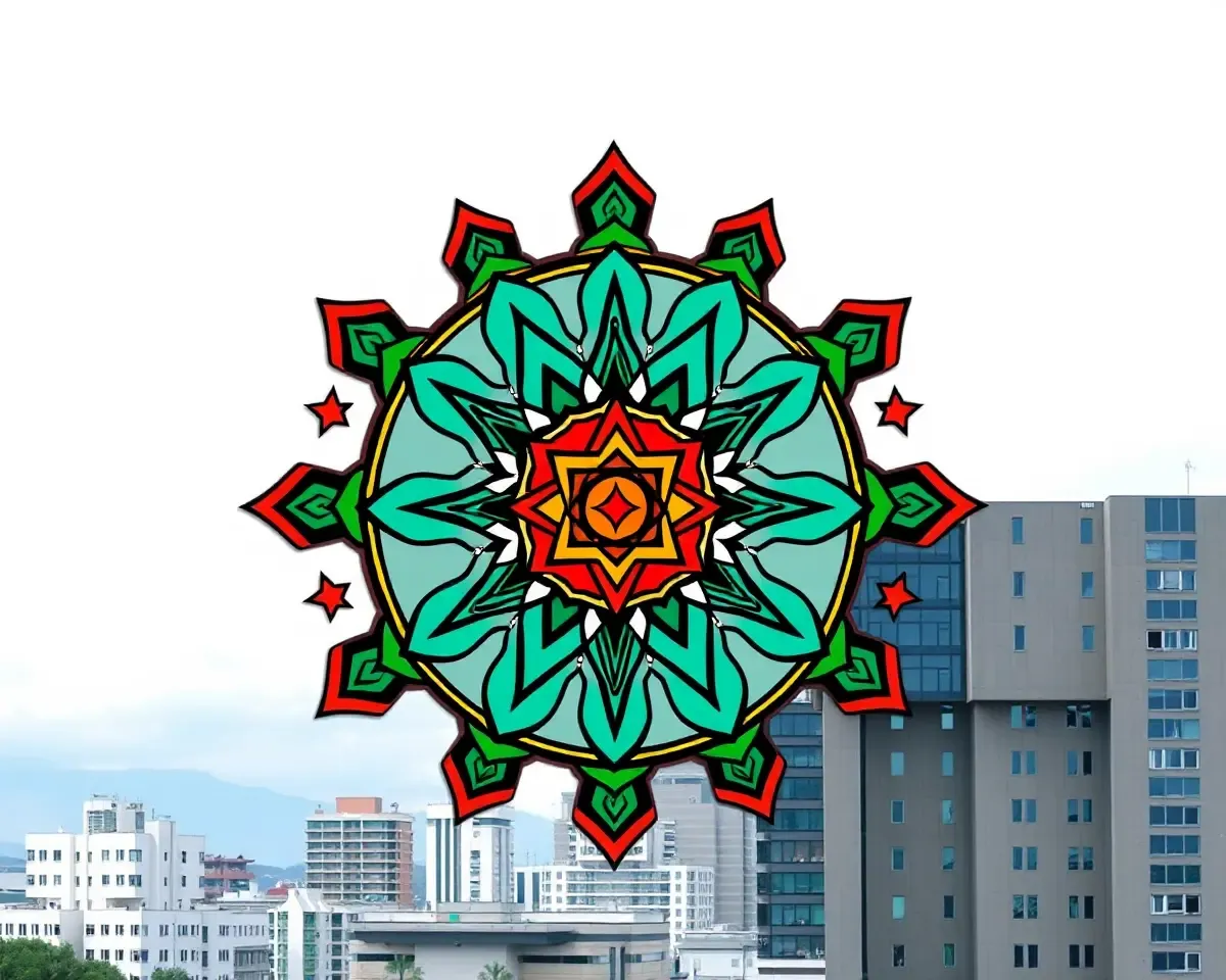 Stylized Shanku Chakra with Bold Lines and Urban Background