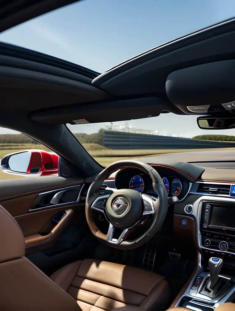 Supercar Interior with Driver Gripping Steering Wheel Tightly