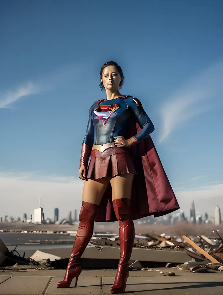Supergirl Stands Tall Against City Skyline, Defiant and Powerful