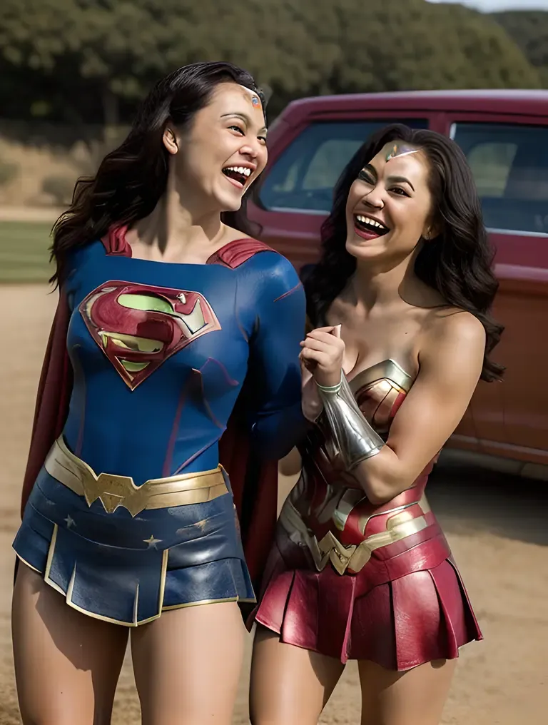 Supergirl and Wonder Woman Laugh and Chat as Best Friends