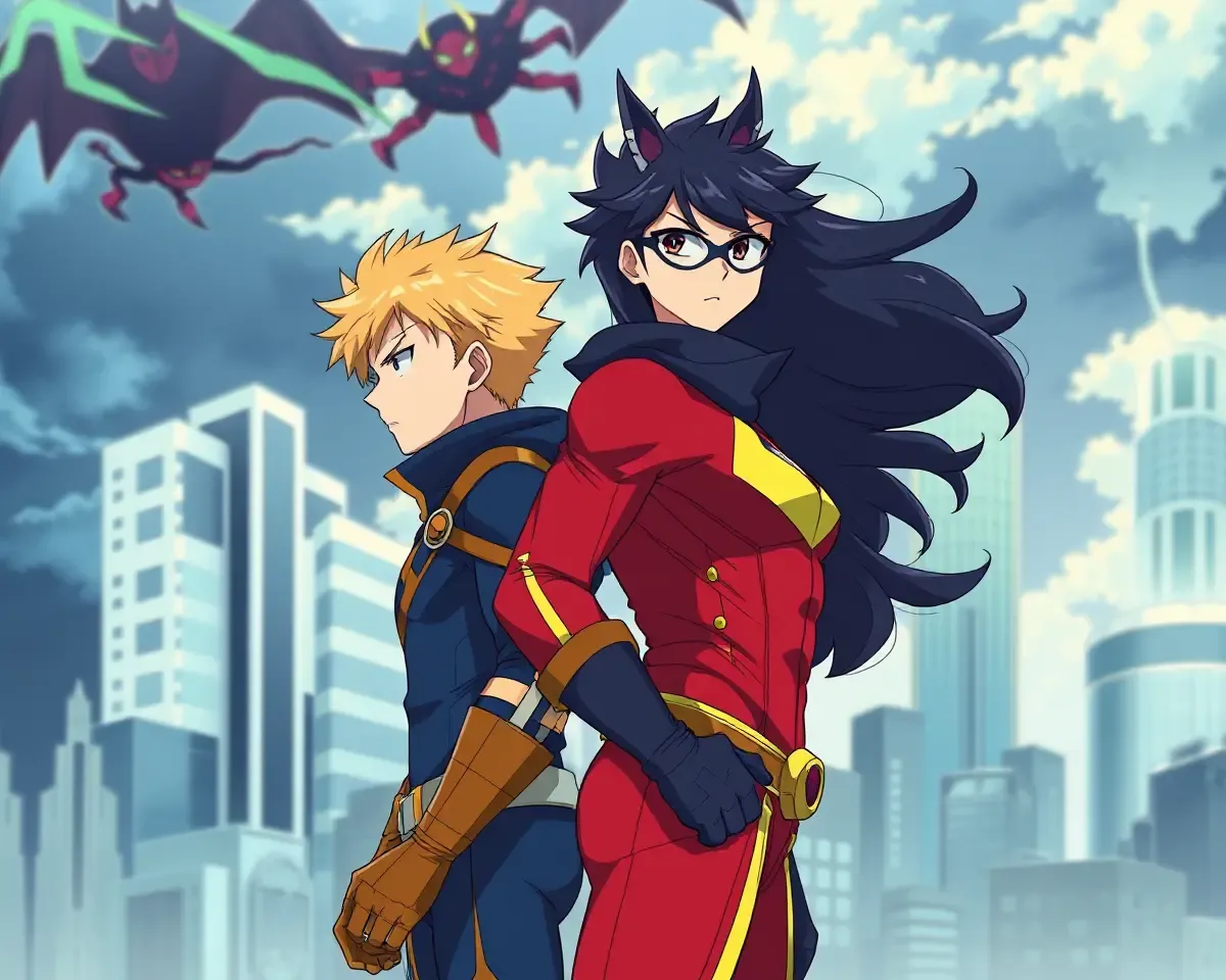 Superhero Cityscape Anime Couple 4K Action