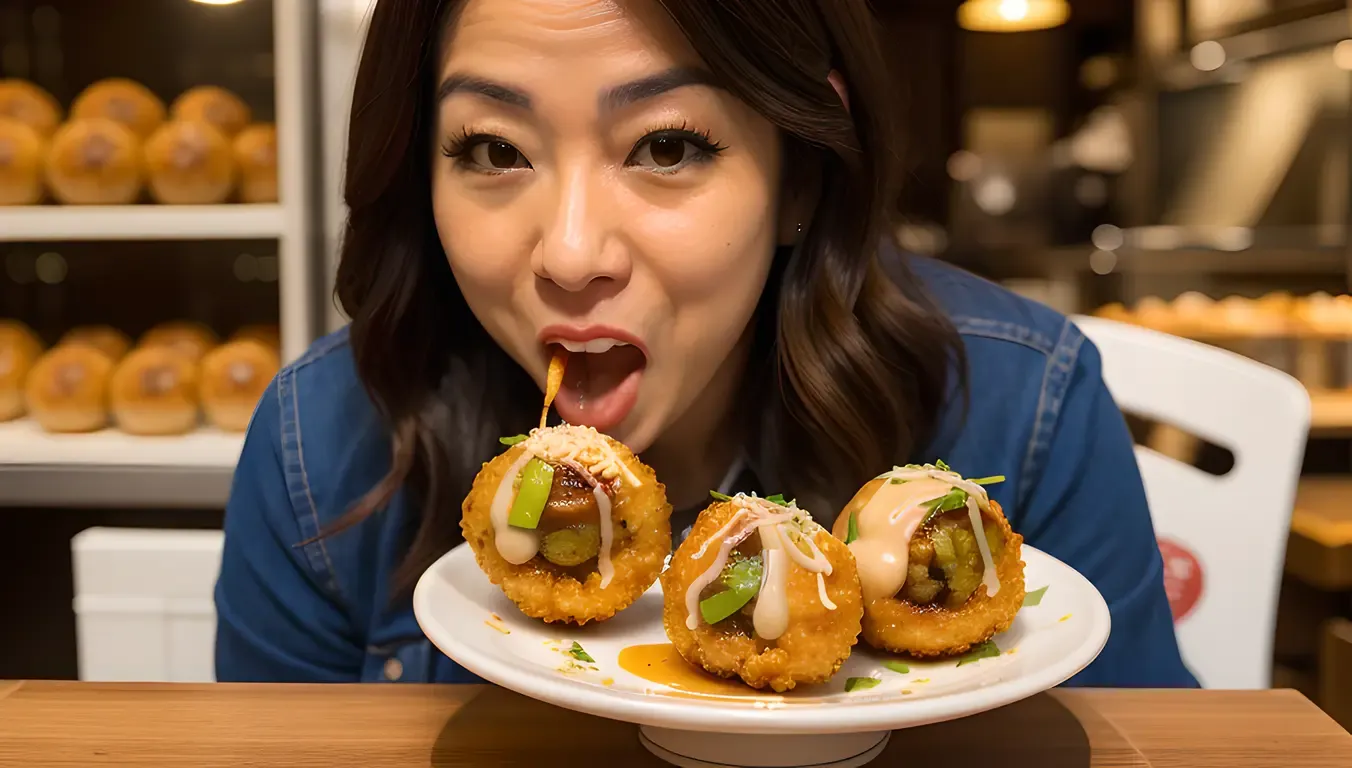 Surprised Expression at Crispy Taki Takoyaki Bite