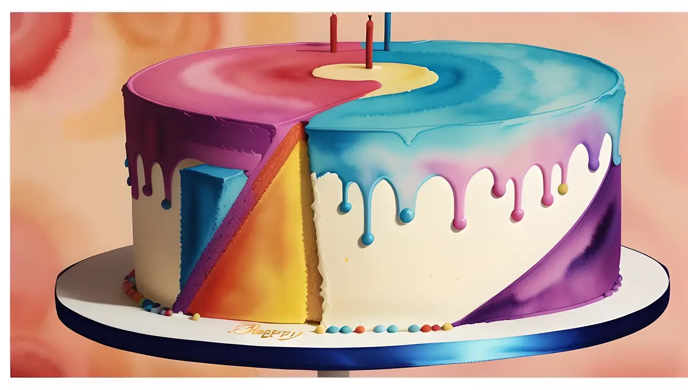 Surreal Abstract Background with Whimsical Fantastical Birthday Cake