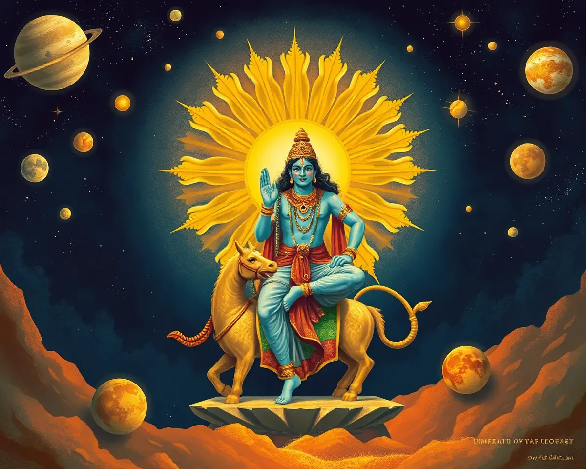 Suryadev's Birth with Aditi and Savitr and Celestial Bodies