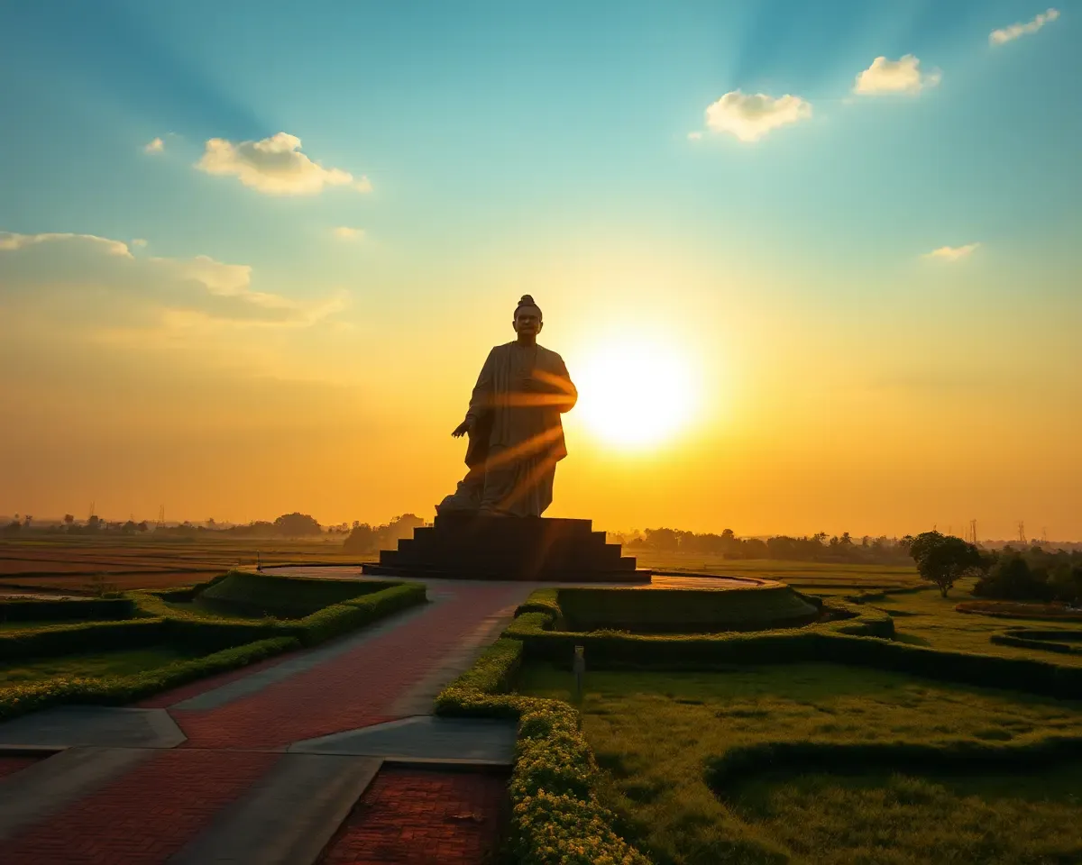 Swami Vivekananda HD PNG in Indian Countryside Landscape