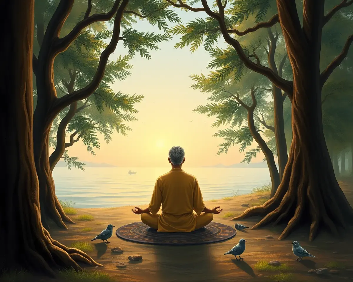Swami Vivekananda Meditating in a Serene Forest