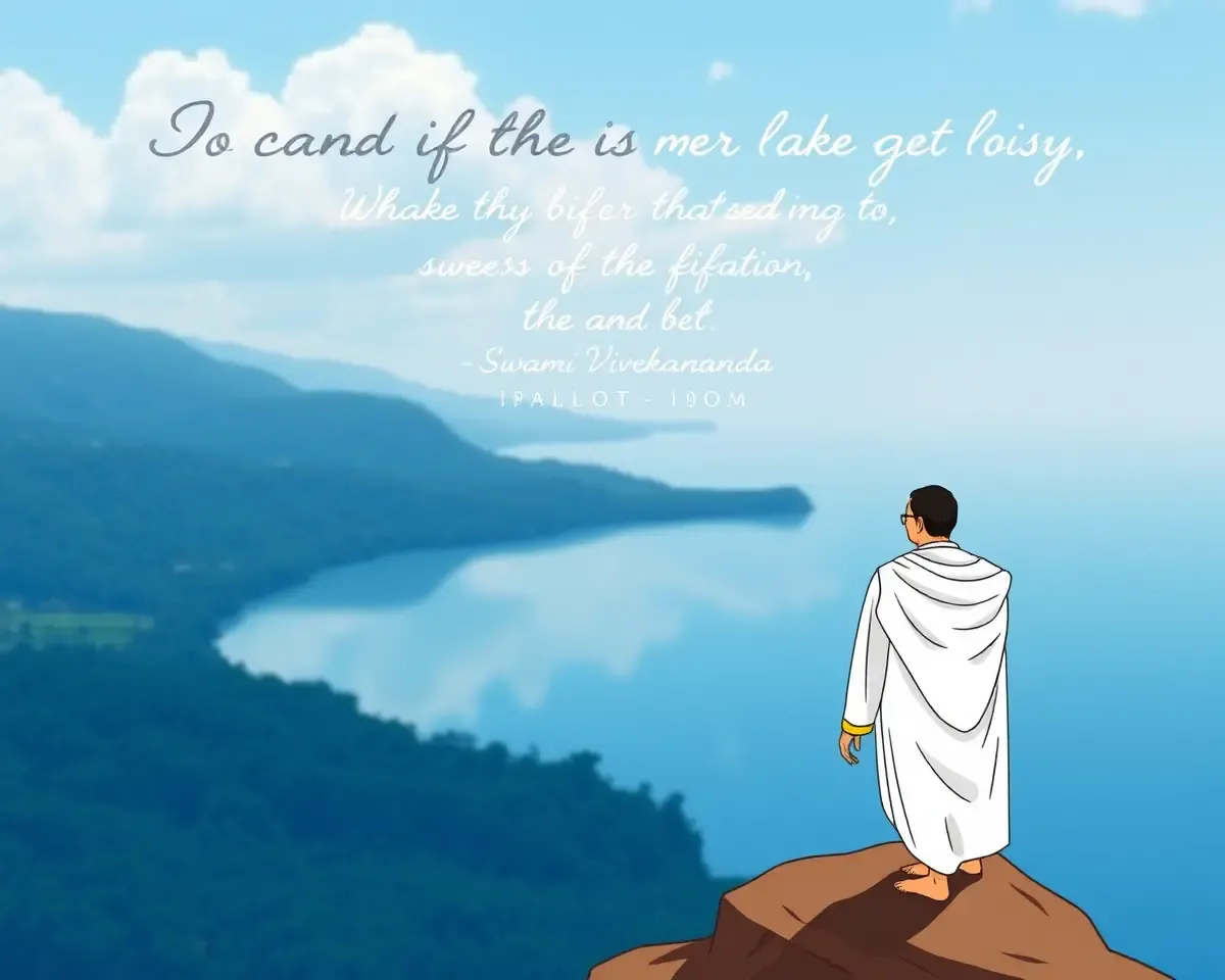 Swami Vivekananda Standing Cliff HD PNG with Serene Lake