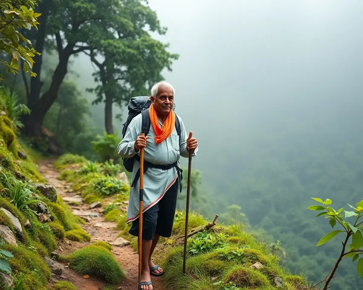 Swami Vivekananda Walking on a Mountain Path