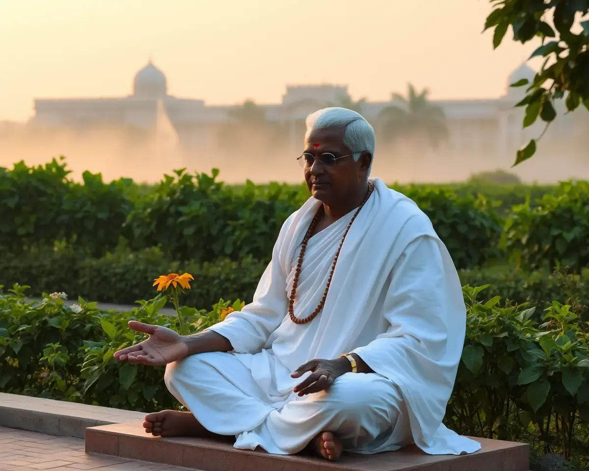 Swami Vivekananda in Meditation HD PNG with Greenery Background