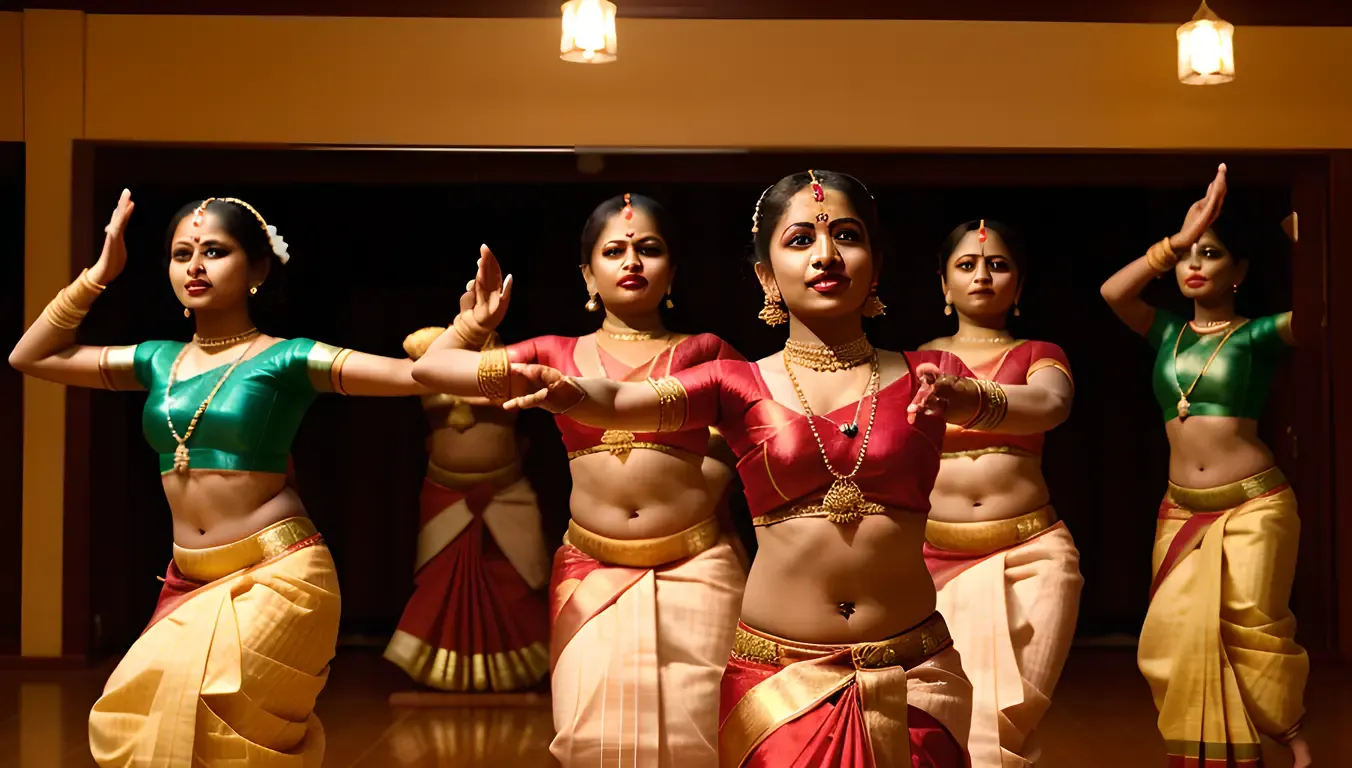 Tamil Dancers Perform Intricate Bharatanatyam Dance Routine