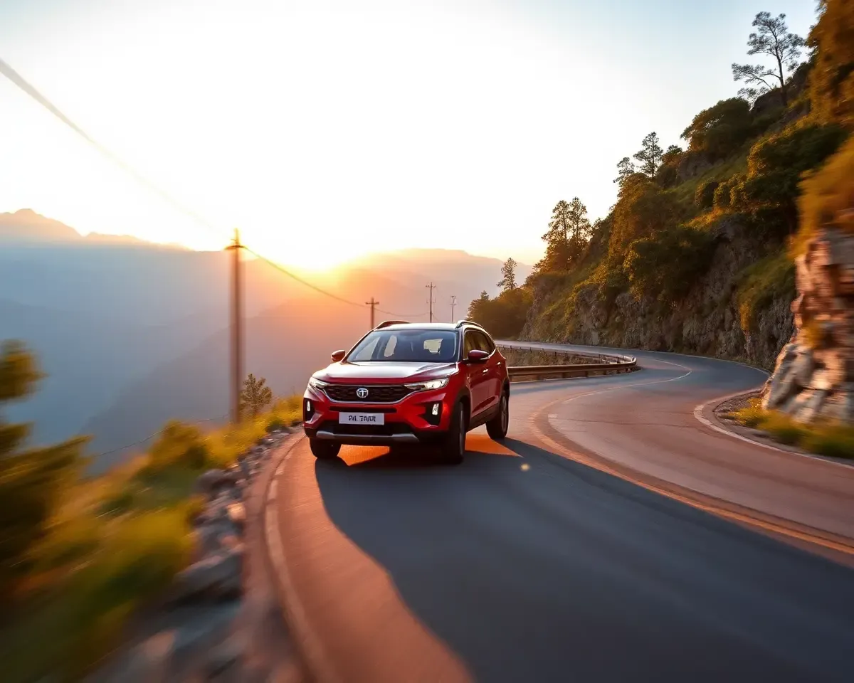 Tata Harrier HD Wallpaper: Mountain Road Sunrise Adventure