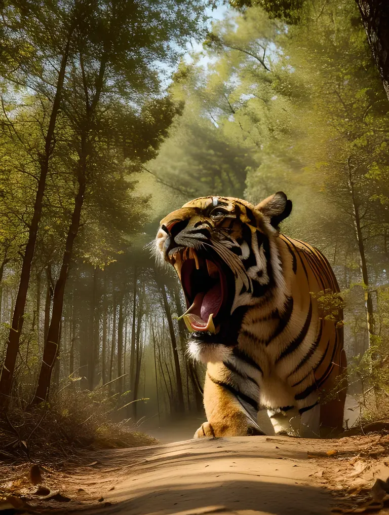 Tiger's Roar Echoes Through the Asiatic Forest
