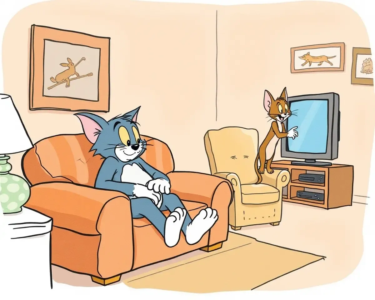 Tom and Jerry Cozy Night Png Image Hand-Drawn Illustration