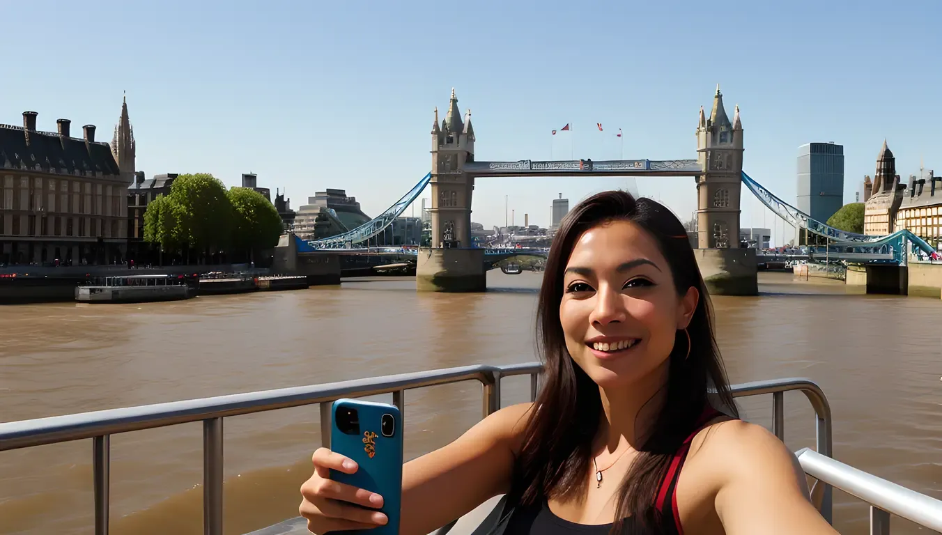 Tourist Selfie in Front of London Bridge