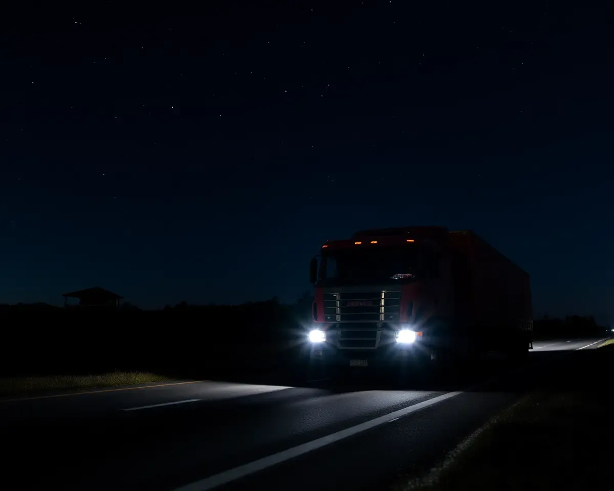Tractor Trailer Nighttime Parking on Dark Highway